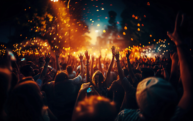 JPG 편집이미지 여자 남자 여러명 상반신 성인 여름 빛 파티 손들기 축제 기쁨 군중 저녁 디지털합성 휴양지 성인만 편집소스 편집실사 AI인물포토 AI콘텐츠 계절 감정 다수 모션 사람 이벤트 장소 야간 CG 파일형식 AI포토