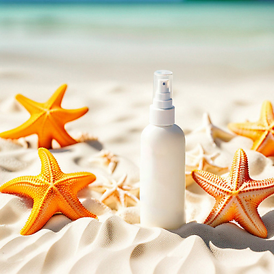 JPG 편집이미지 모래 불가사리 해변 사람없음 여름 모래사장 뷰티 화장품 선크림 디지털합성 목업 편집소스 편집실사 AI포토 AI콘텐츠 계절 바다 극피동물 CG 파일형식