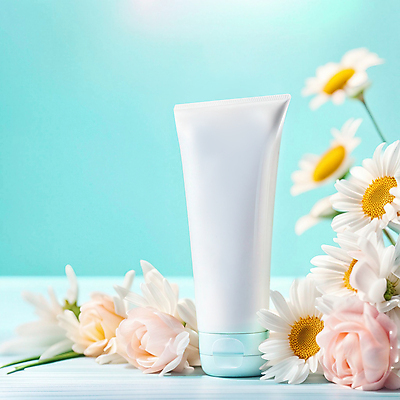 JPG 편집이미지 꽃 하늘색 사람없음 여름 뷰티 화장품 흰색 선크림 디지털합성 목업 편집소스 편집실사 AI포토 AI콘텐츠 식물 계절 컬러 파란색 CG 파일형식