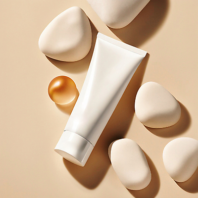 JPG 편집이미지 사람없음 여름 뷰티 화장품 돌_바위 선크림 디지털합성 베이지색 목업 편집소스 편집실사 AI포토 AI콘텐츠 계절 컬러 CG 파일형식