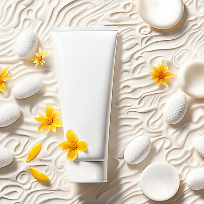 JPG 편집이미지 꽃 사람없음 여름 뷰티 화장품 돌_바위 흰색 선크림 디지털합성 목업 편집소스 편집실사 AI포토 AI콘텐츠 식물 계절 컬러 CG 파일형식