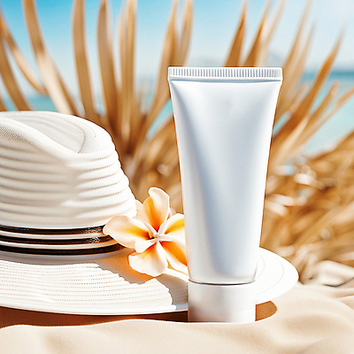 JPG 편집이미지 모자 꽃 바다 사람없음 여름 뷰티 화장품 흰색 풀 선크림 디지털합성 목업 편집소스 편집실사 AI포토 AI콘텐츠 식물 잡화 계절 컬러 CG 파일형식