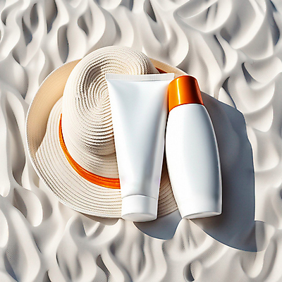 JPG 편집이미지 모자 모래 사람없음 여름 모래사장 뷰티 화장품 흰색 선크림 디지털합성 목업 편집소스 편집실사 AI포토 AI콘텐츠 잡화 계절 바다 컬러 CG 파일형식