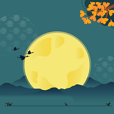 전통 백그라운드 조류 밤하늘 사람없음 추석 학 보름달 나뭇가지 야간 은행잎 청록색 모션그래픽 MP4 MOV 자연요소 나무 동물 명절 컬러 잎 하늘 달 동영상 파일형식