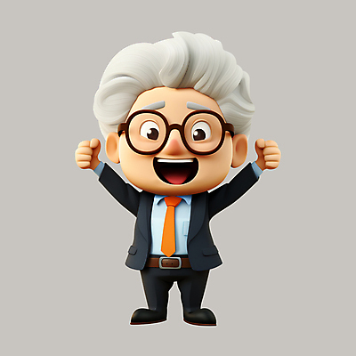 전신 PSD 편집이미지 노년 남자 비즈니스 3D캐릭터 한명 서기 웃음 3D 손들기 만세 비즈니스맨 노인남자한명만 안경낌 편집3D 캐릭터 1 안경 모션 표정 사람 성인 직장인 디지털합성 남자한명만 노인남자만 파일형식