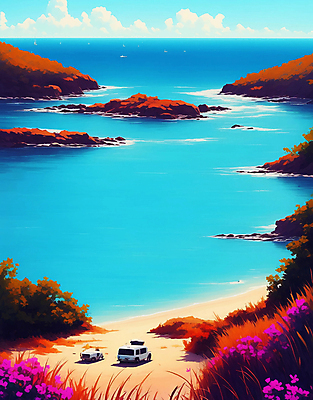 JPG 구름 바다 일러스트 자동차 풍경 해변 사람없음 여름 국내일러스트 AI일러스트 AI콘텐츠 자연요소 계절 육상교통 파일형식