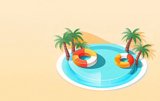 JPG 일러스트 물놀이 수영장 풍경 사람없음 여름 야자수 풀장 튜브 카피스페이스 국내일러스트 AI일러스트 AI콘텐츠 나무 계절 놀이 공백 파일형식