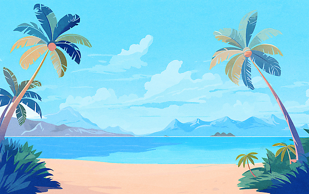 JPG 구름 바다 섬 일러스트 풍경 해변 사람없음 여름 파란색 야자수 카피스페이스 국내일러스트 AI일러스트 AI콘텐츠 자연요소 나무 계절 컬러 공백 파일형식