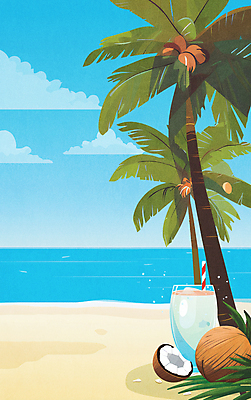 JPG 구름 음료 바다 일러스트 풍경 해변 사람없음 컵 여름 야자수 코코넛 카피스페이스 국내일러스트 AI일러스트 AI콘텐츠 자연요소 나무 식기 계절 과일 공백 파일형식