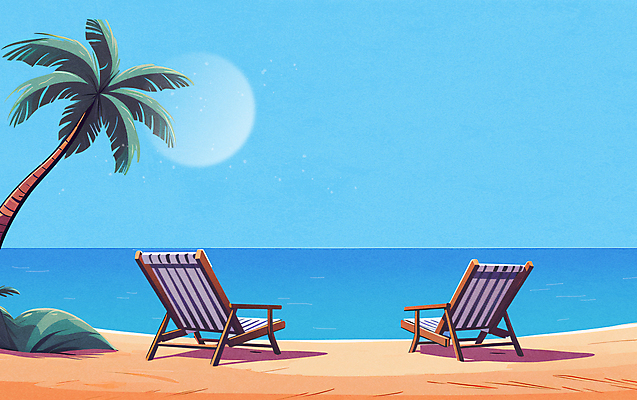 JPG 바다 일러스트 풍경 해변 사람없음 여름 파란색 야자수 선베드 카피스페이스 국내일러스트 AI일러스트 AI콘텐츠 나무 계절 컬러 의자 공백 파일형식