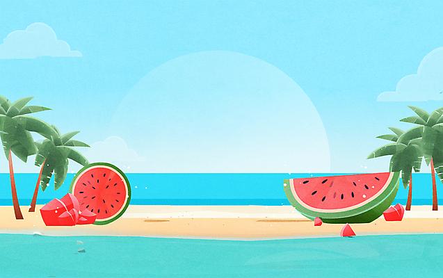 JPG 구름 바다 일러스트 수박 풍경 해변 사람없음 여름 파란색 야자수 수박조각 카피스페이스 국내일러스트 AI일러스트 AI콘텐츠 자연요소 나무 계절 컬러 조각 과일 공백 파일형식