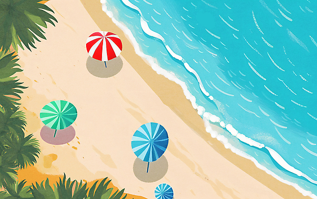 JPG 바다 일러스트 풍경 해변 사람없음 여름 파라솔 카피스페이스 국내일러스트 AI일러스트 AI콘텐츠 계절 공백 파일형식