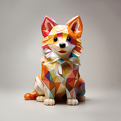 JPG 동물 편집이미지 사람없음 강아지 입체 디지털합성 폴리곤 편집소스 편집실사 AI컴퓨터그래픽 AI콘텐츠 반려동물 개 CG 파일형식