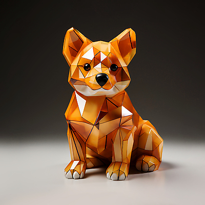 JPG 동물 편집이미지 사람없음 주황색 강아지 입체 디지털합성 폴리곤 편집소스 편집실사 AI컴퓨터그래픽 AI콘텐츠 컬러 반려동물 개 CG 파일형식