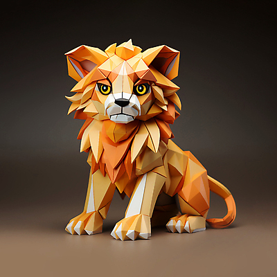 JPG 동물 편집이미지 사람없음 주황색 사자 입체 디지털합성 폴리곤 편집소스 편집실사 AI컴퓨터그래픽 AI콘텐츠 컬러 포유류 CG 파일형식
