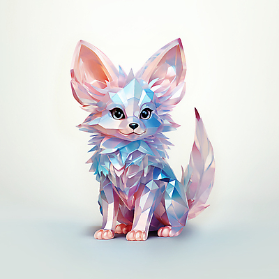 JPG 동물 편집이미지 분홍색 사람없음 입체 디지털합성 사막여우 폴리곤 편집소스 편집실사 AI컴퓨터그래픽 AI콘텐츠 컬러 CG 여우 파일형식
