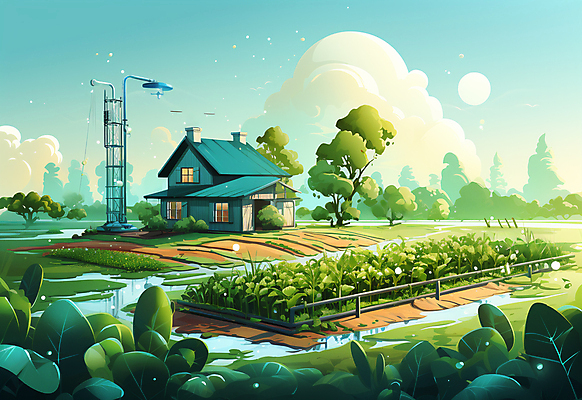 JPG 나무 밭 일러스트 사람없음 건물 초록색 농장 농부 농기구 국내일러스트 AI일러스트 AI콘텐츠 식물 직업 건축물 컬러 농업 파일형식