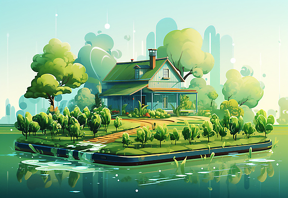 JPG 나무 밭 일러스트 사람없음 건물 초록색 농장 국내일러스트 AI일러스트 AI콘텐츠 식물 건축물 컬러 농업 파일형식