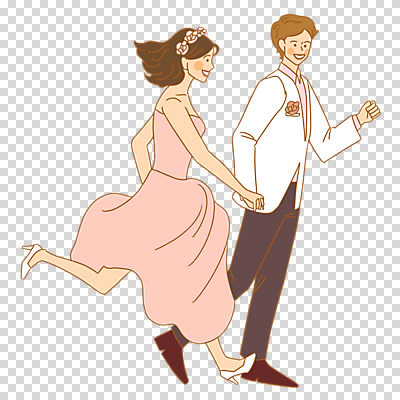 전신 편집이미지 커플 여자 남자 분홍색 웨딩드레스 결혼 누끼 정장 턱시도 성인 두명 달리기 손잡기 화관 PNG 신랑신부 성인만 드레스 옷 꽃 신부_웨딩 컬러 신랑 관계 모션 사람 이벤트 파일형식