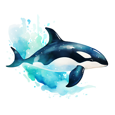 JPG 한마리 일러스트 붓터치 수채화 사람없음 파란색 바다동물 번짐 손그림 범고래 국내일러스트 AI일러스트 AI콘텐츠 동물 1 바다 컬러 수중동물 고래 파일형식 효과