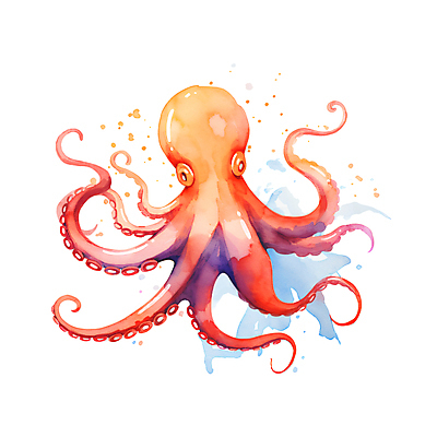 JPG 한마리 일러스트 붓터치 수채화 사람없음 주황색 바다동물 번짐 손그림 문어 국내일러스트 AI일러스트 AI콘텐츠 동물 1 바다 컬러 연체동물 수중동물 파일형식 효과