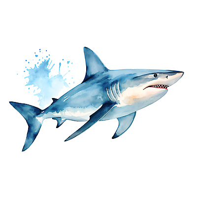 JPG 한마리 일러스트 붓터치 수채화 사람없음 파란색 바다동물 번짐 손그림 상어 국내일러스트 AI일러스트 AI콘텐츠 동물 1 바다 컬러 어류 수중동물 파일형식 효과