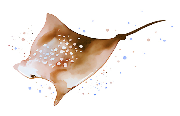JPG 한마리 일러스트 붓터치 수채화 사람없음 갈색 바다동물 번짐 손그림 가오리 국내일러스트 AI일러스트 AI콘텐츠 동물 1 바다 컬러 어류 수중동물 파일형식 효과