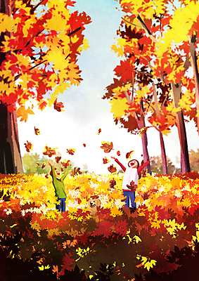 전신 PSD 한마리 여자 남자 반려견 단풍 낙엽 일러스트 단풍나무 팔벌리기 함께함 서기 소녀 소년 두명 반려동물 올려보기 가을 던지기 강아지 뿌리기 즐거움 어린이만 국내일러스트 나무 동물 1 계절 감정 어린이 컨셉 잎 모션 사람 개 파일형식