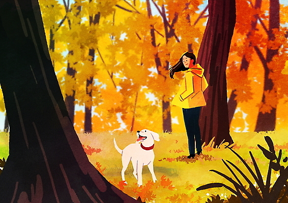 전신 PSD 한마리 여자 반려견 단풍 낙엽 일러스트 단풍나무 함께함 한명 성인 반려동물 걷기 주황색 산책 올려보기 가을 풀 뒤돌아보기 강아지 숲속 주머니손 성인여자한명만 국내일러스트 나무 식물 동물 1 계절 컬러 컨셉 잎 모션 휴식 사람 개 숲 여자한명만 성인여자만 파일형식