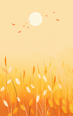 JPG 일러스트 조류 갈대 풍경 사람없음 주황색 일몰 가을 갈대밭 새떼 입추 국내일러스트 AI일러스트 AI콘텐츠 식물 동물 계절 컬러 노을 절기 파일형식 갈대_식물