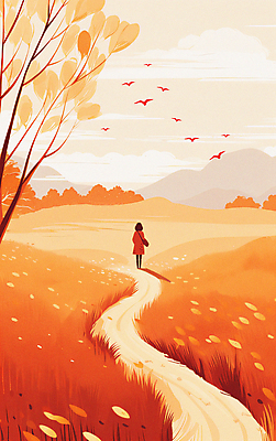 JPG 전신 나무 여자 길 낙엽 일러스트 자연 조류 산 한명 서기 풍경 성인 사람없음 걷기 주황색 산책 산책로 가을 갈대밭 새떼 입추 성인여자한명만 국내일러스트 AI일러스트 AI콘텐츠 식물 동물 1 계절 컬러 잎 모션 휴식 사람 절기 생태계 여자한명만 성인여자만 파일형식 갈대_식물