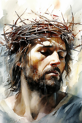 JPG 남자 기독교 일러스트 붓터치 수채화 한명 상반신 성인 눈감음 예수 괴로움 번짐 가시면류관 성인남자한명만 국내일러스트 AI일러스트 AI콘텐츠 1 감정 종교 종교용품 모션 사람 신_종교 남자한명만 성인남자만 파일형식 효과