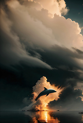JPG 구름 편집이미지 한마리 파도 바다 자연 하늘 사람없음 반사 점프 일몰 돌고래 편집실사 AI컴퓨터그래픽 AI콘텐츠 자연요소 1 포유류 모션 노을 수중동물 CG 생태계 파일형식