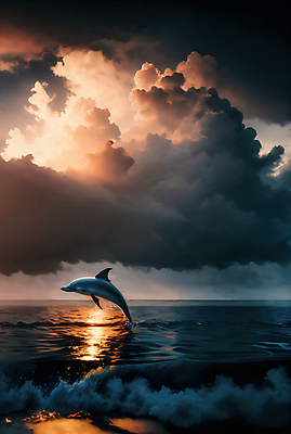 JPG 구름 편집이미지 한마리 파도 바다 자연 하늘 사람없음 점프 일몰 돌고래 튀는물 편집실사 AI컴퓨터그래픽 AI콘텐츠 자연요소 1 포유류 모션 노을 수중동물 CG 생태계 액체표현 스플래쉬 파일형식