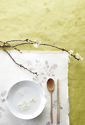 포토 JPG 그릇 꽃 젓가락 사람없음 물 하이앵글 숟가락 나뭇가지 한지 오브젝트 찢어짐 플레이팅 국내포토 자연요소 나무 식물 식기 종이 뷰포인트 모션 수저 상차림 파일형식