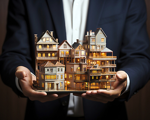 JPG 편집이미지 남자 비즈니스 부동산 주택 한명 들기 정장 상반신 성인 미니어처 건축모형 성인남자한명만 편집실사 AI인물포토 AI콘텐츠 1 옷 모션 사람 건물 모형 재산 CG 남자한명만 성인남자만 파일형식 AI포토