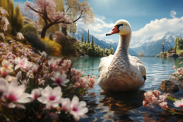 JPG 나무 구름 편집이미지 한마리 꽃 호수 자연 산 오리 풍경 사람없음 디지털합성 편집소스 편집실사 AI포토 AI콘텐츠 자연요소 식물 1 조류 CG 생태계 파일형식