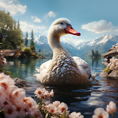 JPG 구름 편집이미지 한마리 꽃 호수 자연 산 오리 풍경 사람없음 디지털합성 편집소스 편집실사 AI포토 AI콘텐츠 자연요소 식물 1 조류 CG 생태계 파일형식