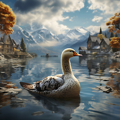 JPG 구름 편집이미지 한마리 호수 자연 산 주택 오리 풍경 사람없음 건물 마을 디지털합성 편집소스 편집실사 AI포토 AI콘텐츠 자연요소 1 건축물 조류 CG 생태계 파일형식