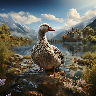 JPG 구름 편집이미지 한마리 호수 자연 산 오리 풍경 사람없음 건물 마을 바위 디지털합성 편집소스 편집실사 AI포토 AI콘텐츠 자연요소 1 건축물 조류 돌_바위 CG 생태계 파일형식