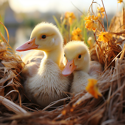 JPG 편집이미지 꽃 새끼 두마리 자연 오리 풍경 사람없음 풀 디지털합성 편집소스 편집실사 AI포토 AI콘텐츠 식물 동물 2 조류 CG 생태계 파일형식