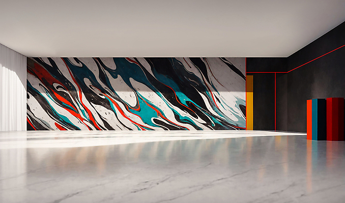 JPG 편집이미지 사람없음 인테리어 햇빛 페인트 공간 미술관 디지털합성 모던 그림 작품 대리석 편집소스 편집실사 AI포토 AI콘텐츠 디자인 재료 미술 태양 CG 파일형식