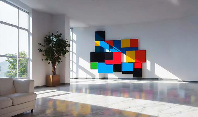 JPG 편집이미지 화분 창문 사람없음 인테리어 소파 햇빛 사각형 공간 미술관 디지털합성 모던 그림 작품 편집소스 편집실사 AI포토 AI콘텐츠 도형 디자인 의자 미술 태양 CG 파일형식