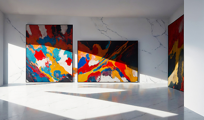 JPG 편집이미지 액자 사람없음 인테리어 햇빛 공간 미술관 디지털합성 모던 그림 작품 대리석 편집소스 편집실사 AI포토 AI콘텐츠 디자인 재료 미술 태양 CG 파일형식