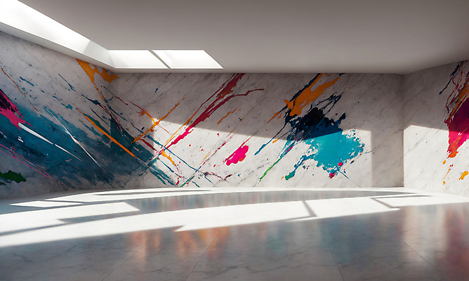 JPG 편집이미지 사람없음 인테리어 햇빛 페인트 공간 미술관 디지털합성 모던 그림 작품 편집소스 편집실사 AI포토 AI콘텐츠 디자인 미술 태양 CG 파일형식