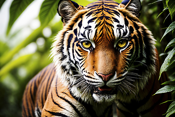 JPG 편집이미지 한마리 야생동물 자연 나뭇잎 사람없음 호랑이 숲속 숲 맹수 편집실사 AI포토 AI콘텐츠 동물 1 잎 포유류 CG 생태계 파일형식