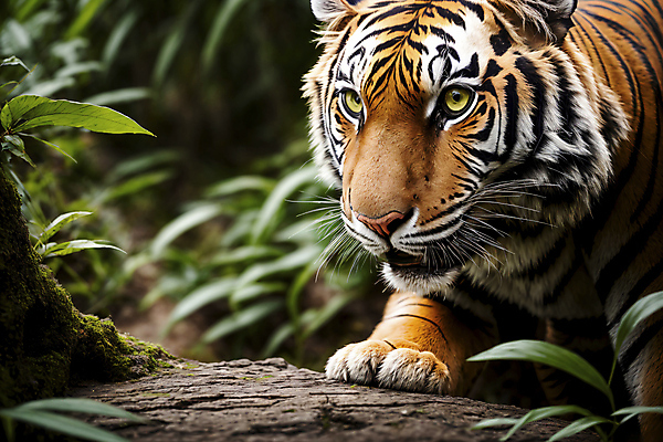 JPG 편집이미지 한마리 야생동물 자연 나뭇잎 사람없음 호랑이 숲속 숲 맹수 편집실사 AI포토 AI콘텐츠 동물 1 잎 포유류 CG 생태계 파일형식