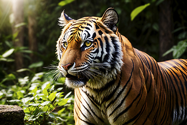 JPG 편집이미지 한마리 야생동물 자연 나뭇잎 사람없음 호랑이 숲속 숲 맹수 편집실사 AI포토 AI콘텐츠 동물 1 잎 포유류 CG 생태계 파일형식