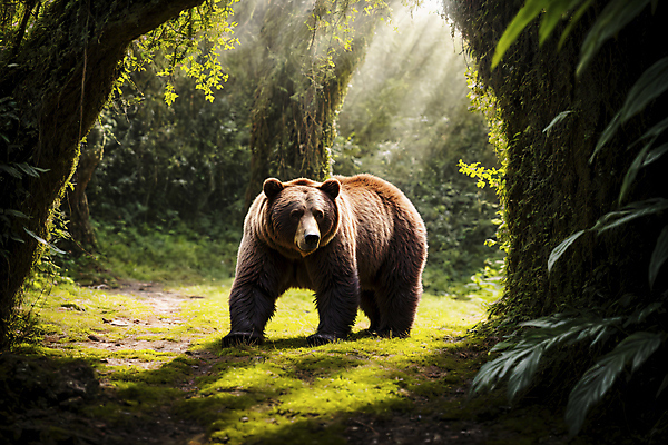 JPG 나무 편집이미지 한마리 야생동물 곰 자연 나뭇잎 잔디 사람없음 햇빛 숲속 숲 맹수 편집실사 AI포토 AI콘텐츠 식물 동물 1 잎 포유류 태양 CG 생태계 파일형식