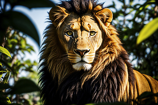 JPG 편집이미지 한마리 응시 야생동물 자연 나뭇잎 사람없음 숲속 숲 사자 맹수 편집실사 AI포토 AI콘텐츠 동물 1 시선 잎 포유류 CG 생태계 파일형식